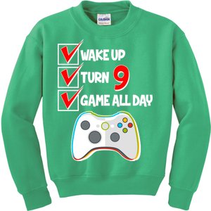 Wake Up Turn Nine Game All Day 9th Birthday Kids Sweatshirt