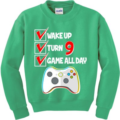 Wake Up Turn Nine Game All Day 9th Birthday Kids Sweatshirt
