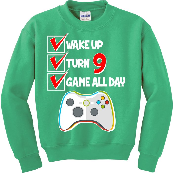 Wake Up Turn Nine Game All Day 9th Birthday Kids Sweatshirt