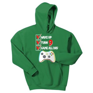 Wake Up Turn Nine Game All Day 9th Birthday Kids Hoodie