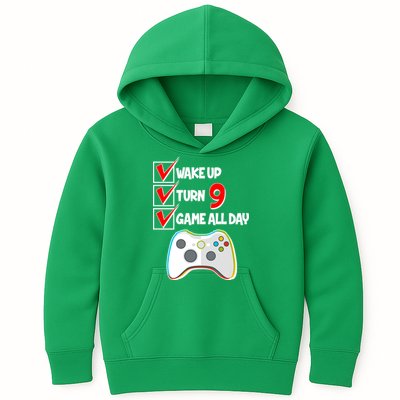 Wake Up Turn Nine Game All Day 9th Birthday Kids Hoodie