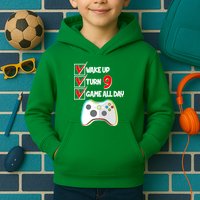 Wake Up Turn Nine Game All Day 9th Birthday Kids Hoodie