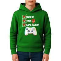 Wake Up Turn Nine Game All Day 9th Birthday Kids Hoodie