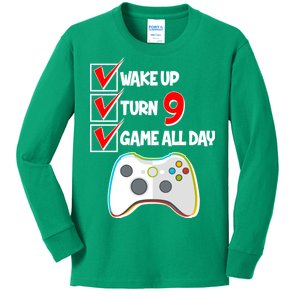 Wake Up Turn Nine Game All Day 9th Birthday Kids Long Sleeve Shirt