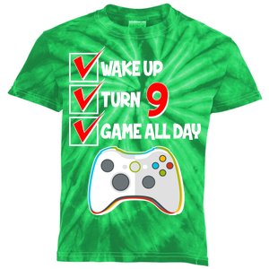 Wake Up Turn Nine Game All Day 9th Birthday Kids Tie-Dye T-Shirt