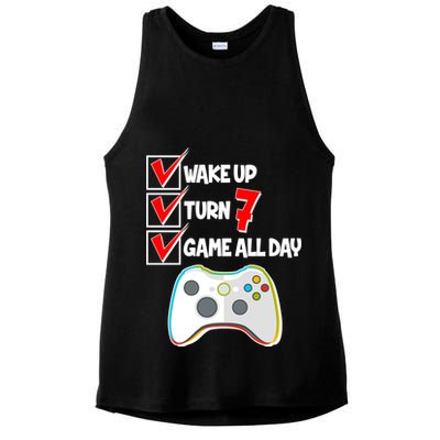 Wake Up Turn Seven Game All Day 7th Birthday Ladies PosiCharge Tri-Blend Wicking Tank