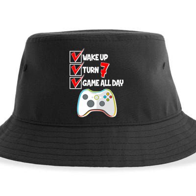 Wake Up Turn Seven Game All Day 7th Birthday Sustainable Bucket Hat