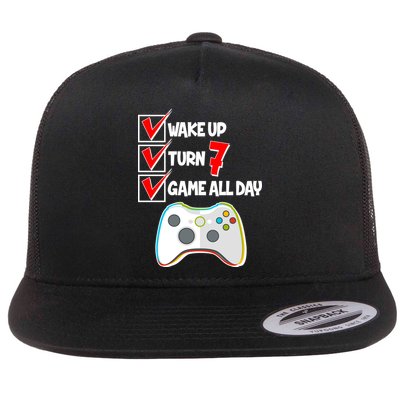 Wake Up Turn Seven Game All Day 7th Birthday Flatbill Hat