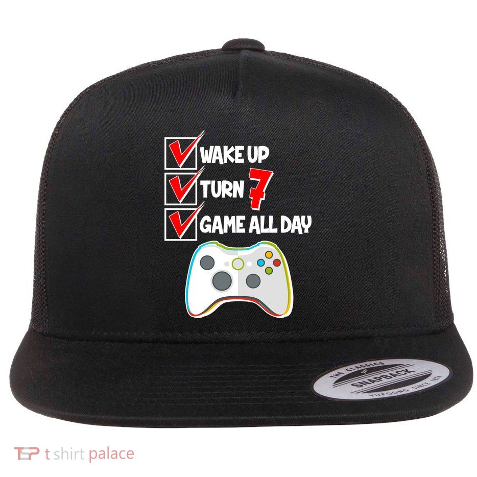 Wake Up Turn Seven Game All Day 7th Birthday Flatbill Hat