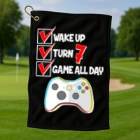 Wake Up Turn Seven Game All Day 7th Birthday Golf Towel