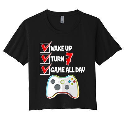 Wake Up Turn Seven Game All Day 7th Birthday Crop Top