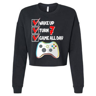 Wake Up Turn Seven Game All Day 7th Birthday Cropped Pullover Crew