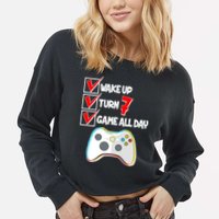 Wake Up Turn Seven Game All Day 7th Birthday Cropped Pullover Crew