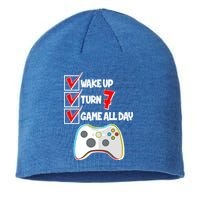 Wake Up Turn Seven Game All Day 7th Birthday Sustainable Beanie
