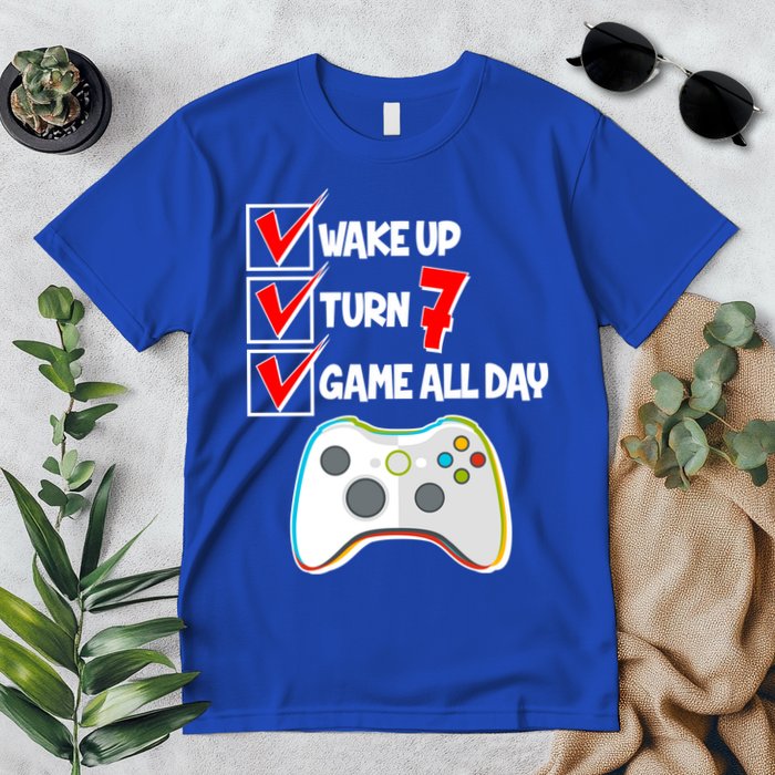Wake Up Turn Seven Game All Day 7th Birthday Premium T-Shirt