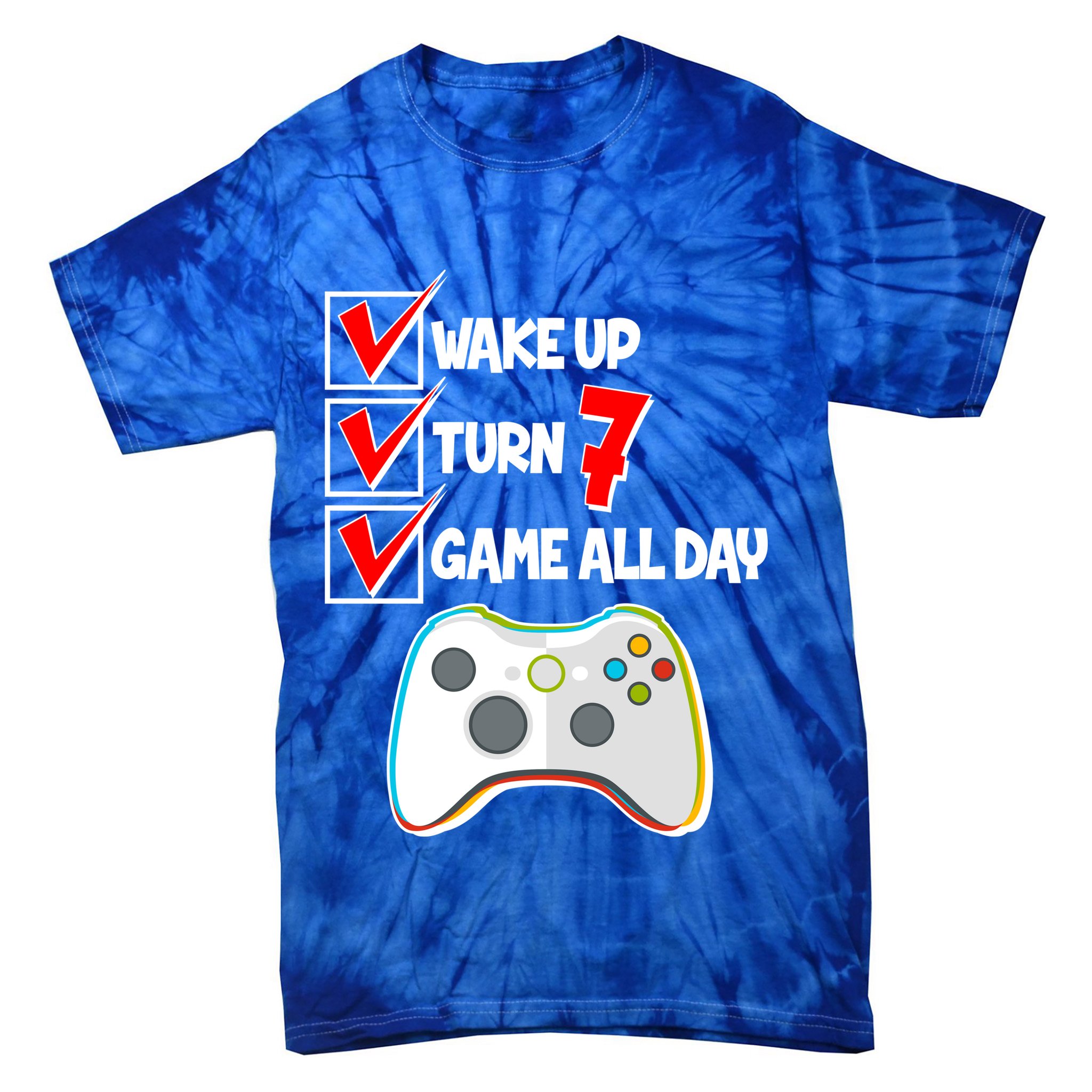 Wake Up Turn Seven Game All Day 7th Birthday Tie-Dye T-Shirt