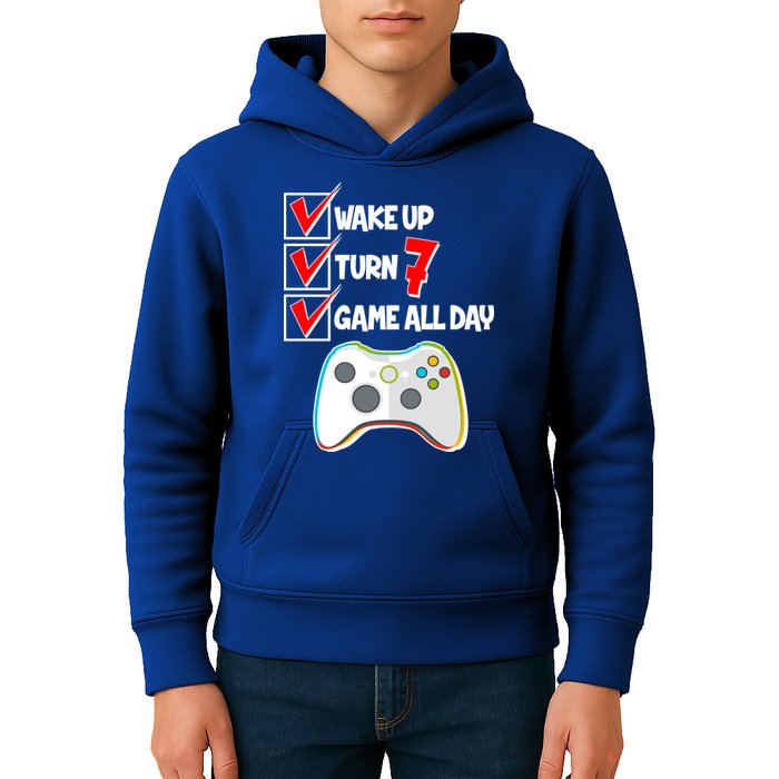 Wake Up Turn Seven Game All Day 7th Birthday Kids Hoodie
