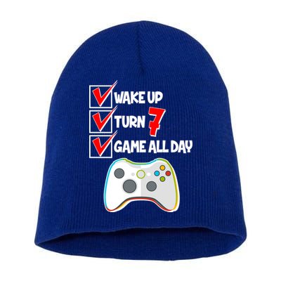Wake Up Turn Seven Game All Day 7th Birthday Short Acrylic Beanie