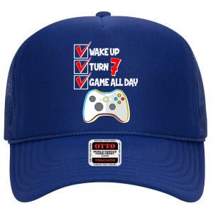 Wake Up Turn Seven Game All Day 7th Birthday High Crown Mesh Back Trucker Hat