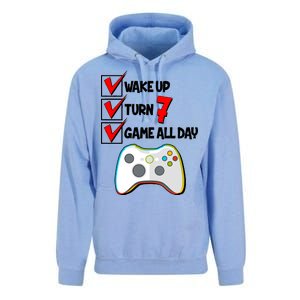 Wake Up Turn Seven Game All Day 7th Birthday Unisex Surf Hoodie