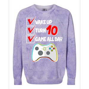 Wake Up Turn Ten Game All Day 10th Birthday Colorblast Crewneck Sweatshirt