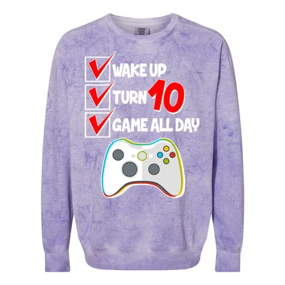 Wake Up Turn Ten Game All Day 10th Birthday Colorblast Crewneck Sweatshirt