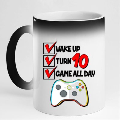 Wake Up Turn Ten Game All Day 10th Birthday 11oz Black Color Changing Mug