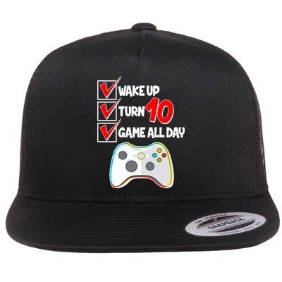 Wake Up Turn Ten Game All Day 10th Birthday Flatbill Hat