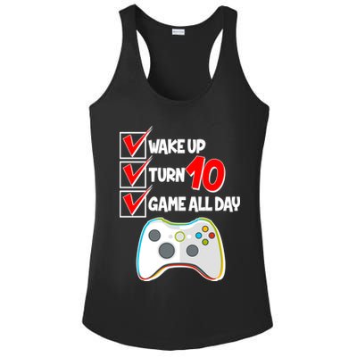 Wake Up Turn Ten Game All Day 10th Birthday Ladies PosiCharge Competitor Racerback Tank