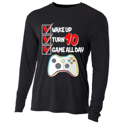 Wake Up Turn Ten Game All Day 10th Birthday Cooling Performance Long Sleeve Crew