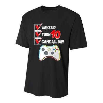 Wake Up Turn Ten Game All Day 10th Birthday Youth Performance Sprint T-Shirt