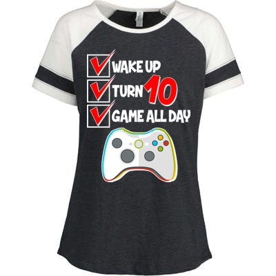 Wake Up Turn Ten Game All Day 10th Birthday Enza Ladies Jersey Colorblock Tee