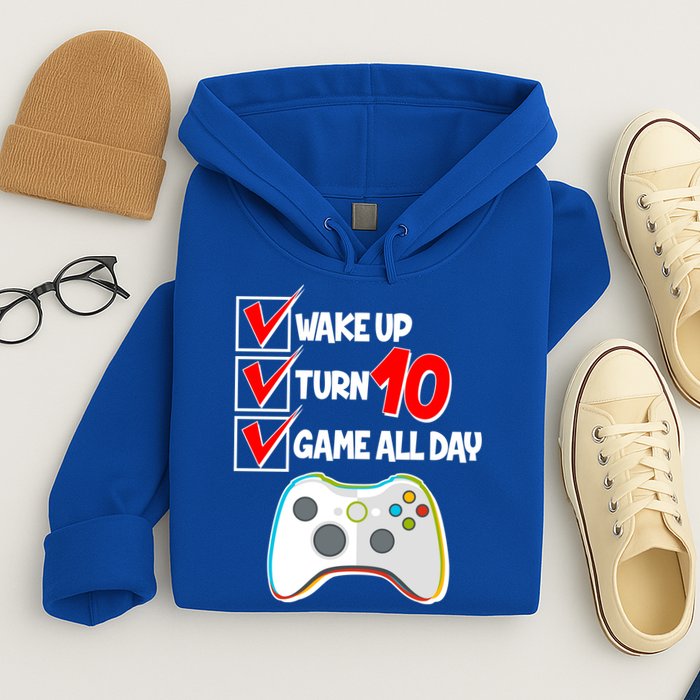 Wake Up Turn Ten Game All Day 10th Birthday Hoodie