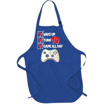 Wake Up Turn Ten Game All Day 10th Birthday Full-Length Apron With Pockets