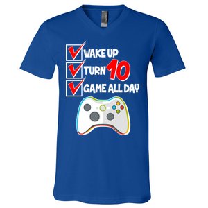 Wake Up Turn Ten Game All Day 10th Birthday V-Neck T-Shirt