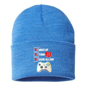 Wake Up Turn Ten Game All Day 10th Birthday Sustainable Knit Beanie