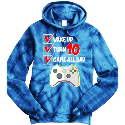 Wake Up Turn Ten Game All Day 10th Birthday Tie Dye Hoodie