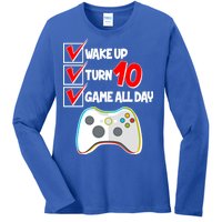 Wake Up Turn Ten Game All Day 10th Birthday Ladies Long Sleeve Shirt