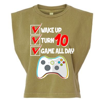 Wake Up Turn Ten Game All Day 10th Birthday Garment-Dyed Women's Muscle Tee