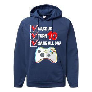 Wake Up Turn Ten Game All Day 10th Birthday Performance Fleece Hoodie