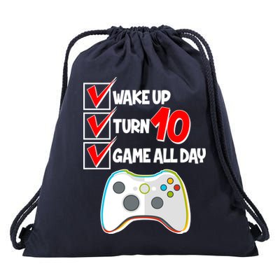 Wake Up Turn Ten Game All Day 10th Birthday Drawstring Bag