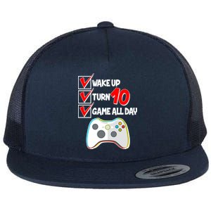 Wake Up Turn Ten Game All Day 10th Birthday Flat Bill Trucker Hat