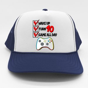 Wake Up Turn Ten Game All Day 10th Birthday Trucker Hat