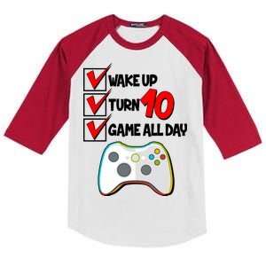 Wake Up Turn Ten Game All Day 10th Birthday Kids Colorblock Raglan Jersey