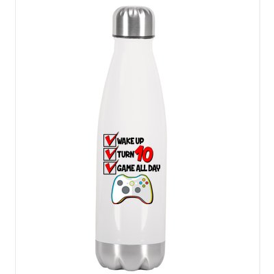 Wake Up Turn Ten Game All Day 10th Birthday Stainless Steel Insulated Water Bottle