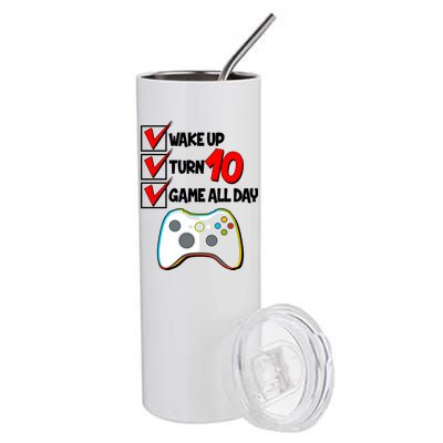 Wake Up Turn Ten Game All Day 10th Birthday Stainless Steel Tumbler