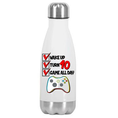 Wake Up Turn Ten Game All Day 10th Birthday Stainless Steel Insulated Water Bottle