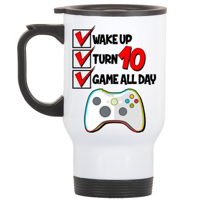 Wake Up Turn Ten Game All Day 10th Birthday Stainless Steel Travel Mug