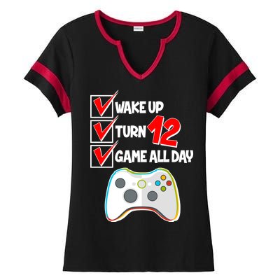 Wake Up Turn Twelve Game All Day 12th Birthday Ladies Halftime Notch Neck Tee