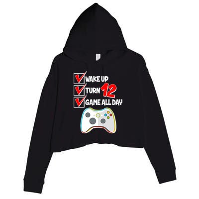 Wake Up Turn Twelve Game All Day 12th Birthday Crop Fleece Hoodie